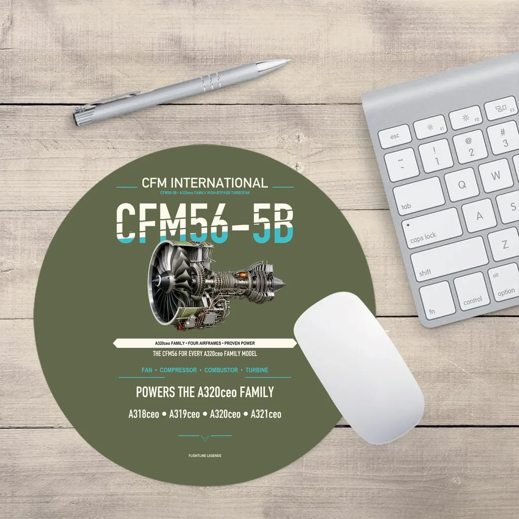 CFM56-5B design on green army round mouse pad