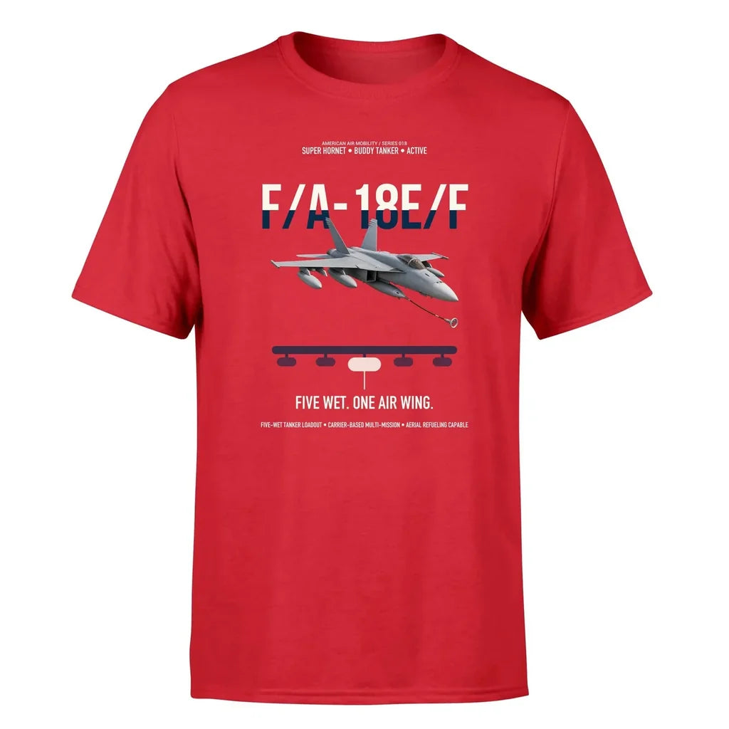F A-18E F Buddy Tanker design on red double-side t-shirt, single-side print