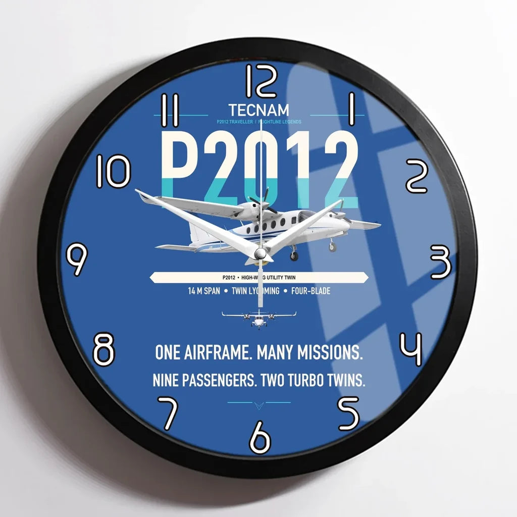 Tecnam P2012 Traveller design on blue framed wall clock