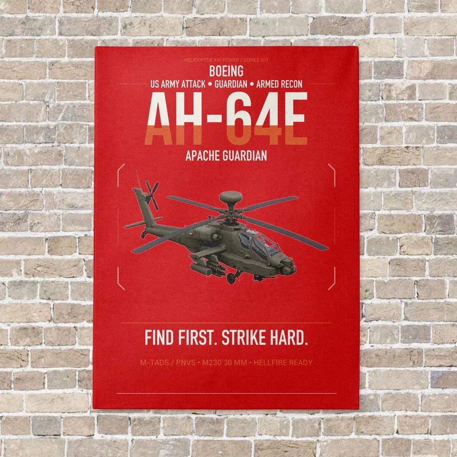 Boeing AH-64E Apache Guardian vertical canvas print - no frame - red background