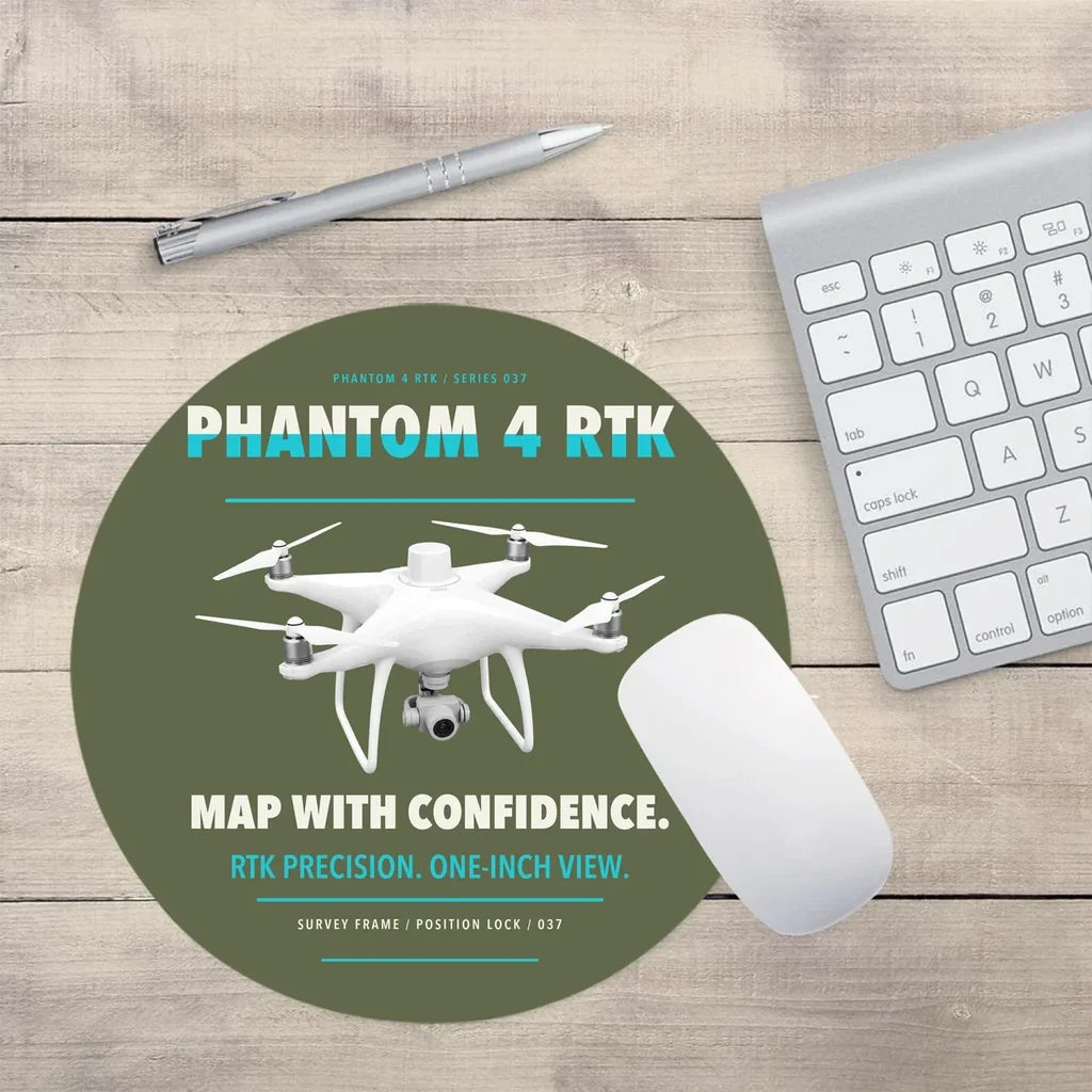 DJI Phantom 4 RTK design on green army round mouse pad
