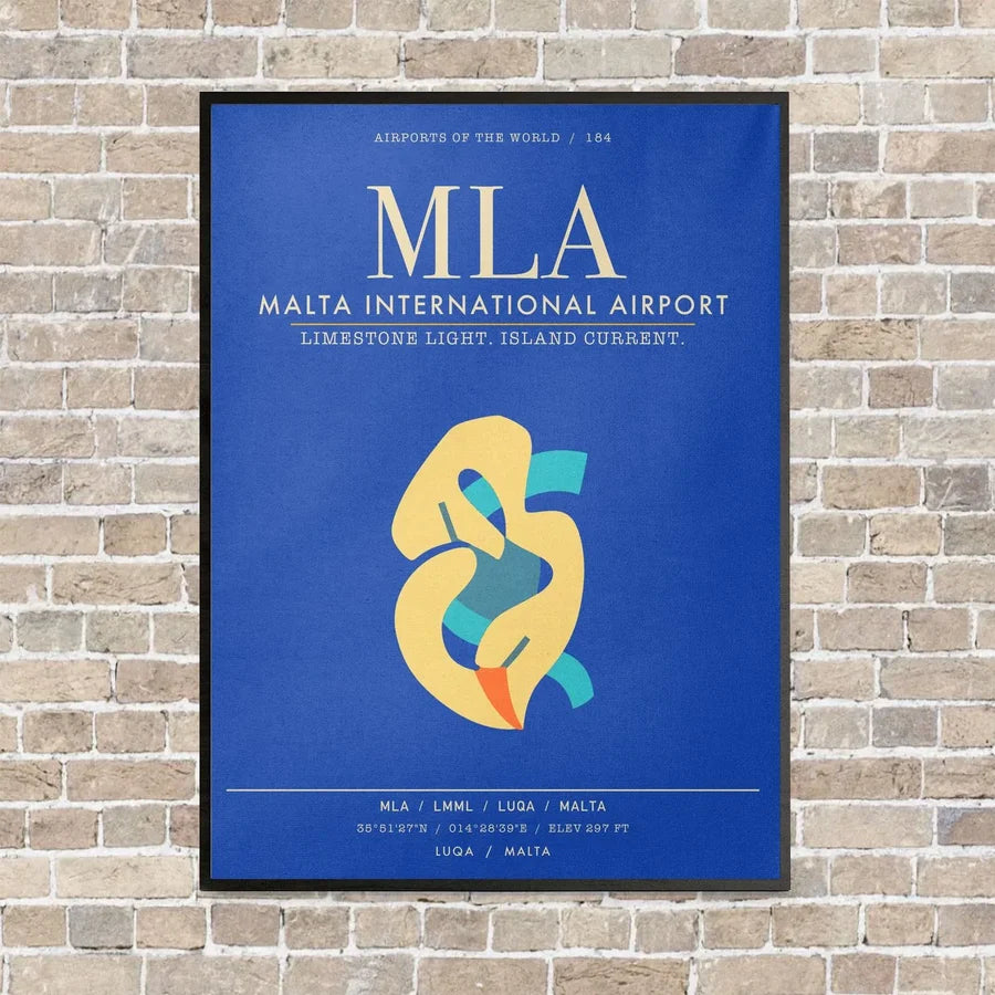 Malta International Airport MLA - Canvas Framed - Blue