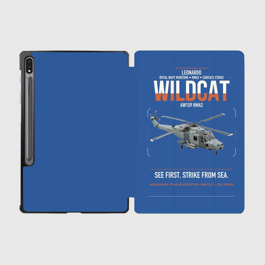 Leonardo AW159 Wildcat HMA2 design on blue samsung tablet tablet case