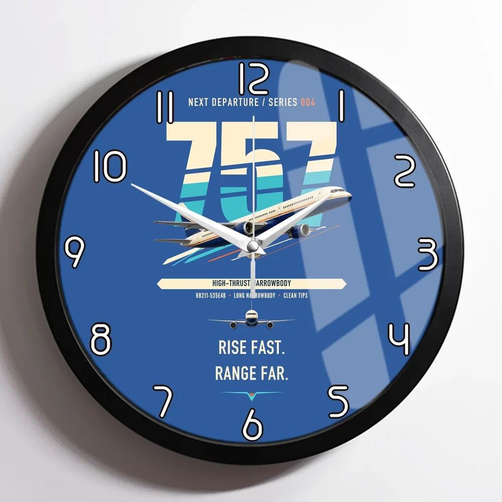 Boeing 757-200 design on blue framed wall clock