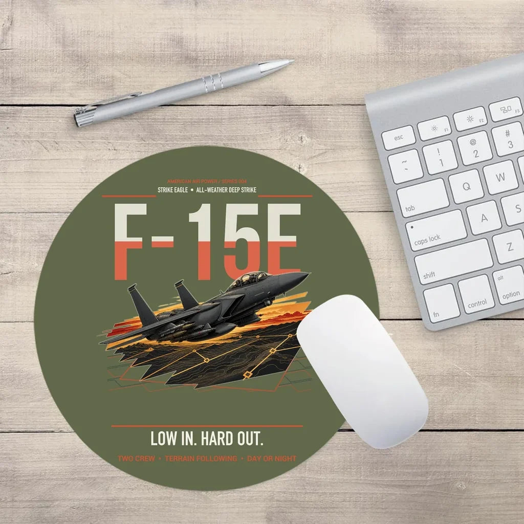 F-15E Strike Eagle design on green army round mouse pad