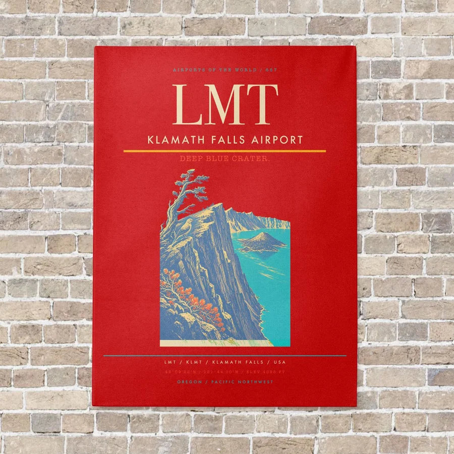 Klamath Falls Airport LMT vertical canvas print - no frame - red background