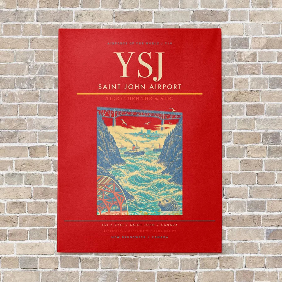 Saint John Airport YSJ vertical canvas print - no frame - red background