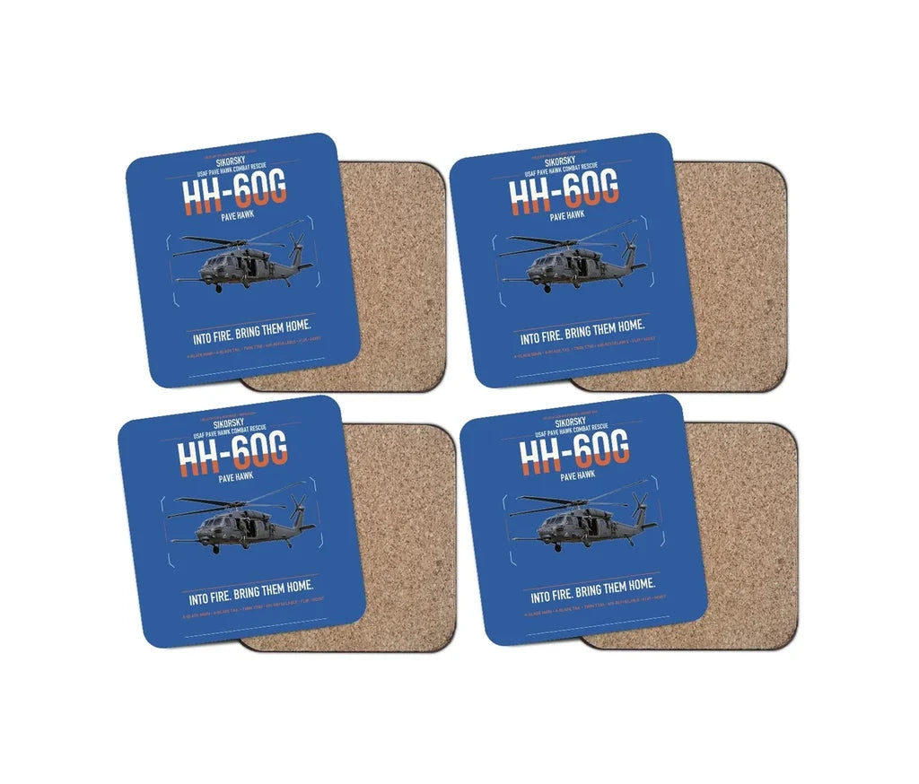 Sikorsky HH-60G Pave Hawk design on blue 4 pieces set coaster