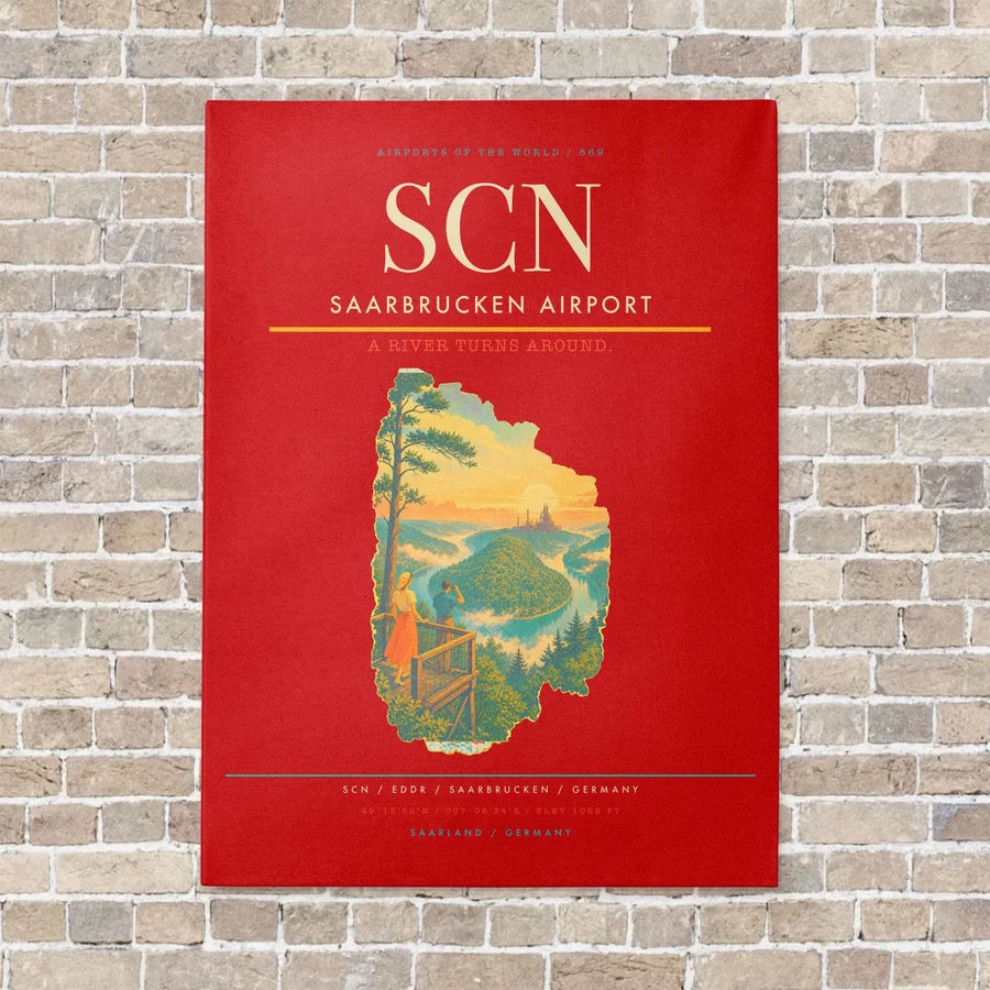 Saarbrucken Airport SCN vertical canvas print - no frame - red background