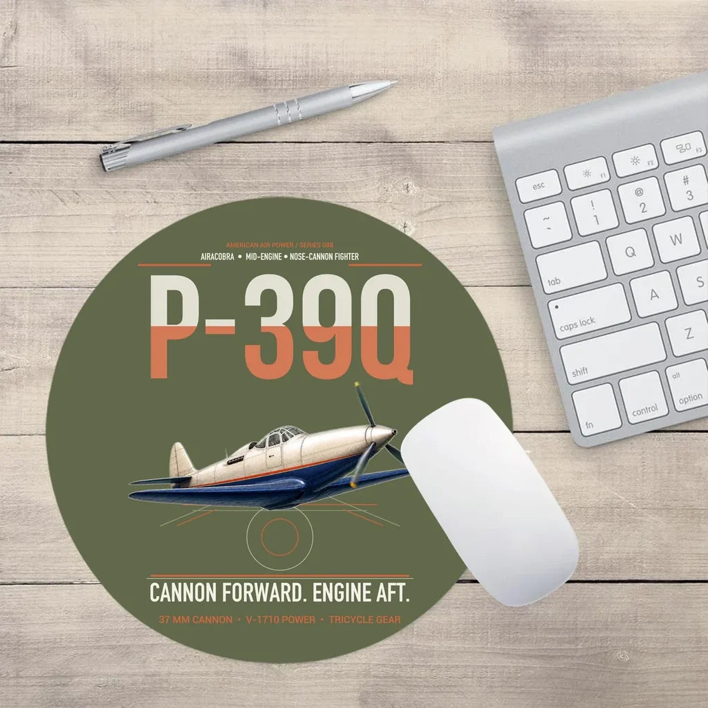 P-39Q Airacobra design on green army round mouse pad
