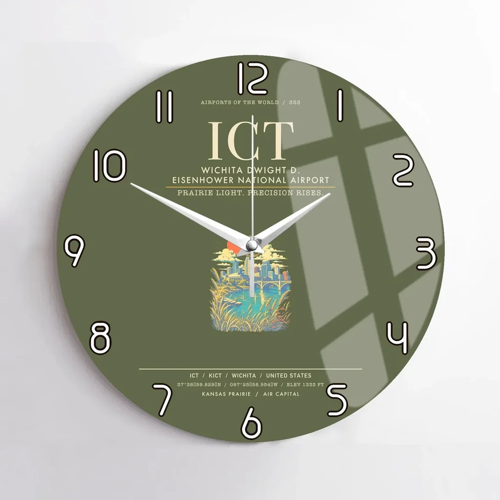 Wichita Dwight D. Eisenhower National Airport ICT Wall-Clock No-Frame - Green Army