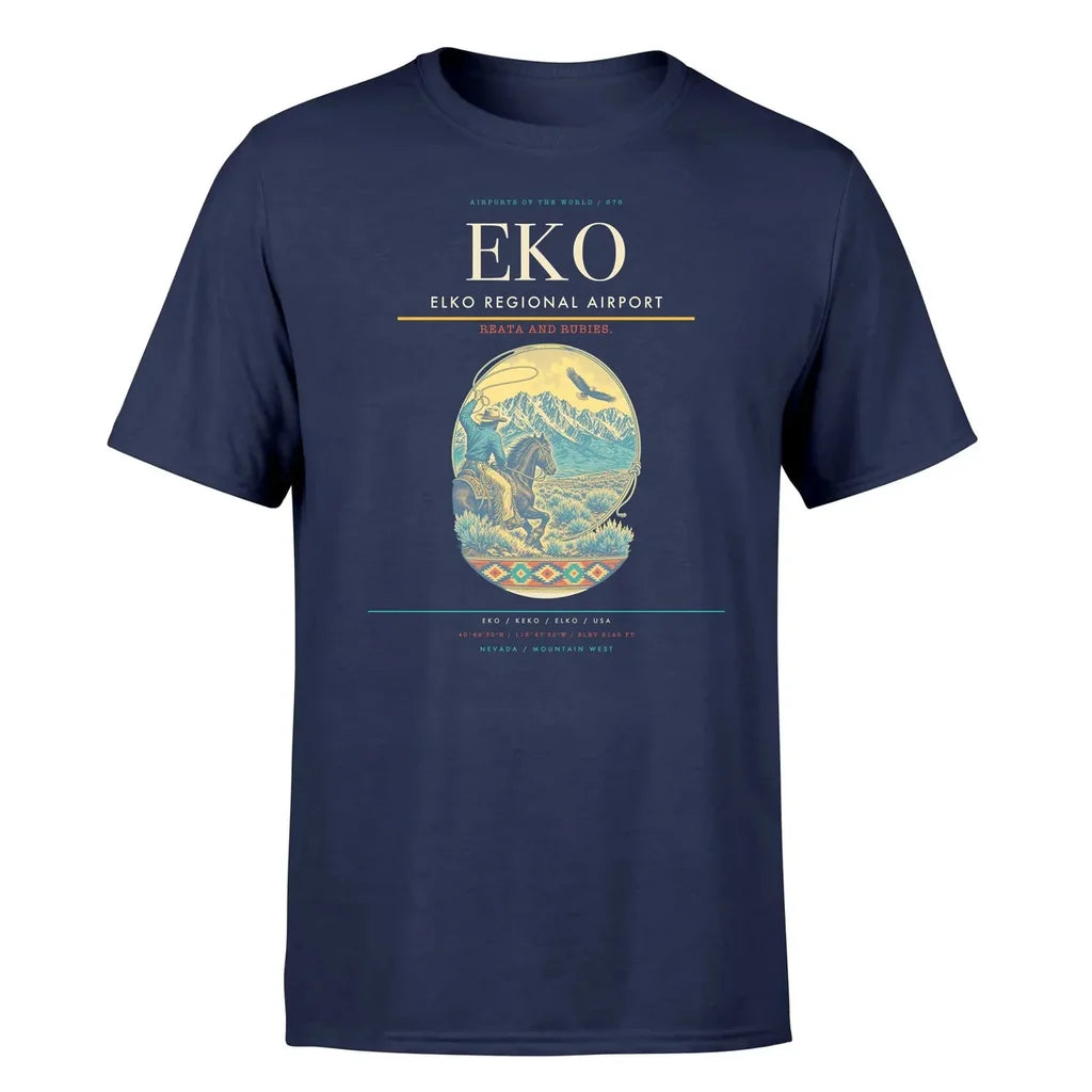 Elko Regional Airport (EKO) T-Shirt single-side front print in Navy Blue | elko-regional-airport-eko-double-side-t-shirt