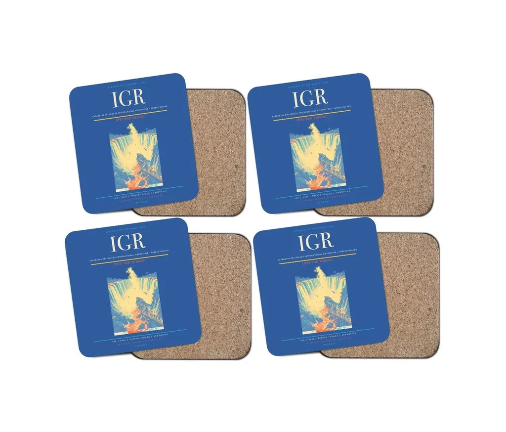 Cataratas del Iguazu International Airport (IGR) design on blue 4 pieces set coaster