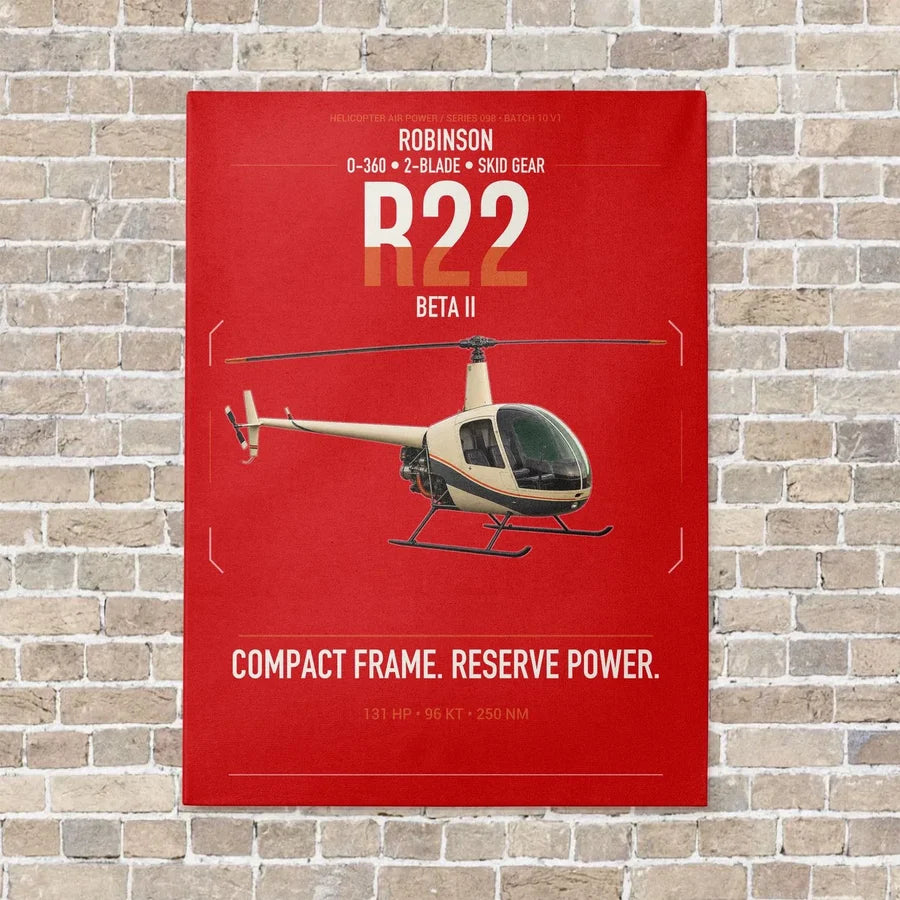 Robinson R22 Beta II vertical canvas print - no frame - red background
