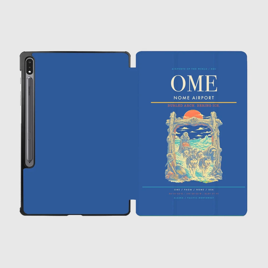 Nome Airport (OME) design on blue samsung tablet tablet case