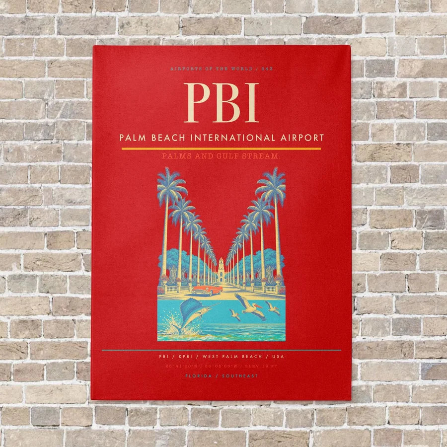 Palm Beach International Airport PBI vertical canvas print - no frame - red background