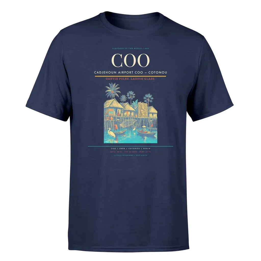Cadjehoun Airport (COO) T-Shirt single-side front print in Navy Blue | cadjehoun-airport-coo-double-side-t-shirt