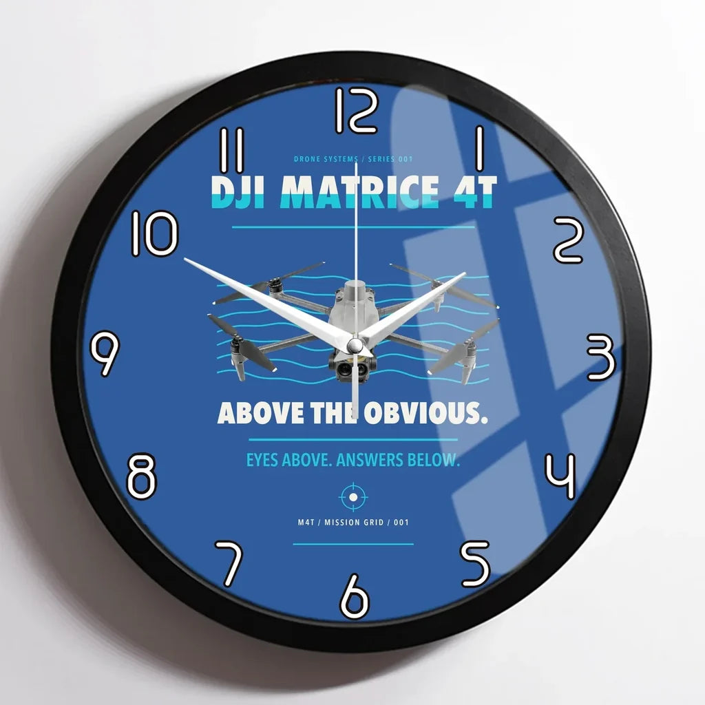 DJI Matrice 4T design on blue framed wall clock