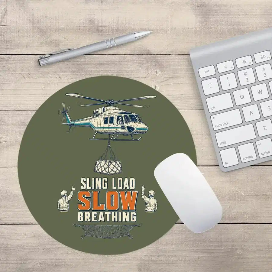 Sling Load Slow Breathing design on green army round mouse pad