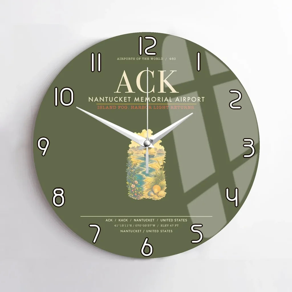 Nantucket Memorial Airport ACK Wall-Clock No-Frame - Green Army