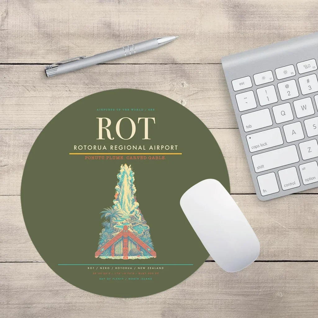 Rotorua Regional Airport (ROT) design on green army round mouse pad