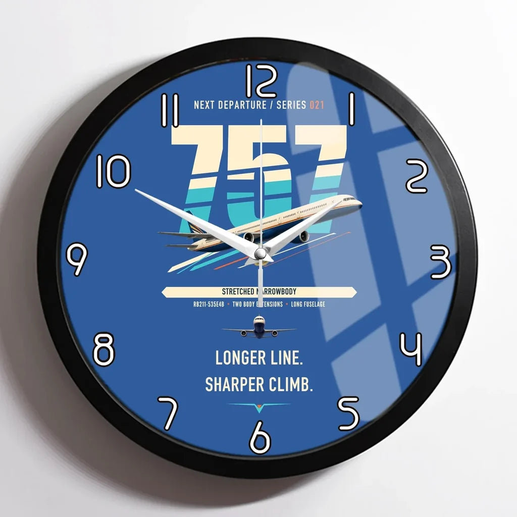 Boeing 757-300 design on blue framed wall clock