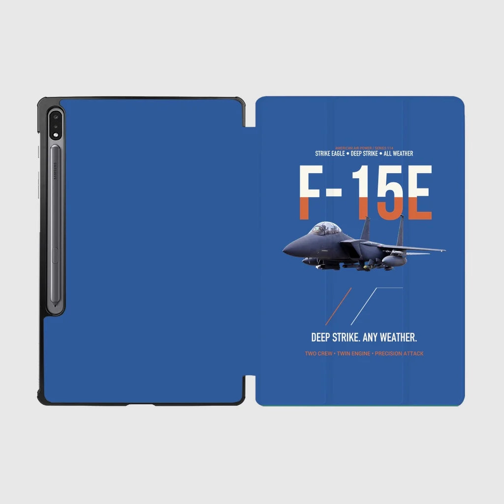 F-15E Strike Eagle Deep Strike Any Weather design on blue samsung tablet tablet case