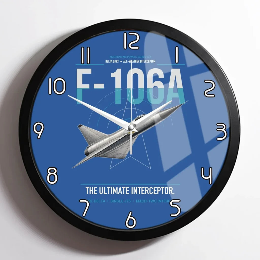 F-106A Delta Dart design on blue framed wall clock