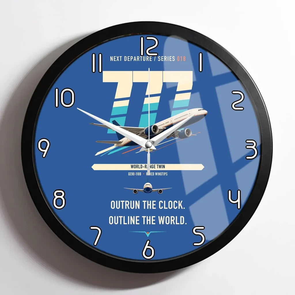 Boeing 777-200LR design on blue framed wall clock