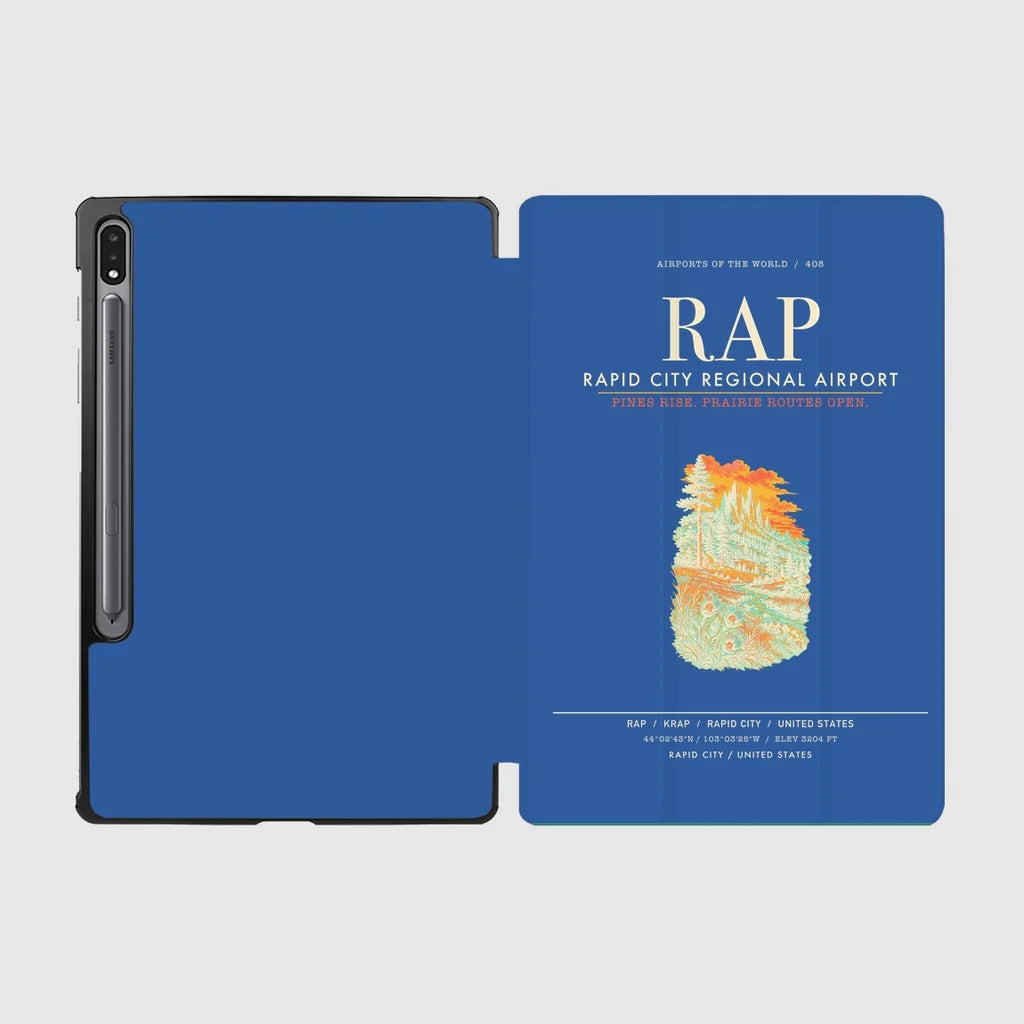Rapid City Regional Airport (RAP) design on blue samsung tablet tablet case