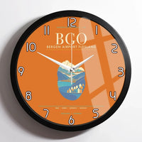Thumbnail for Bergen Airport Flesland BGO - Seven-Rain Fjord Tapestry Wall-Clock Framed - Orange