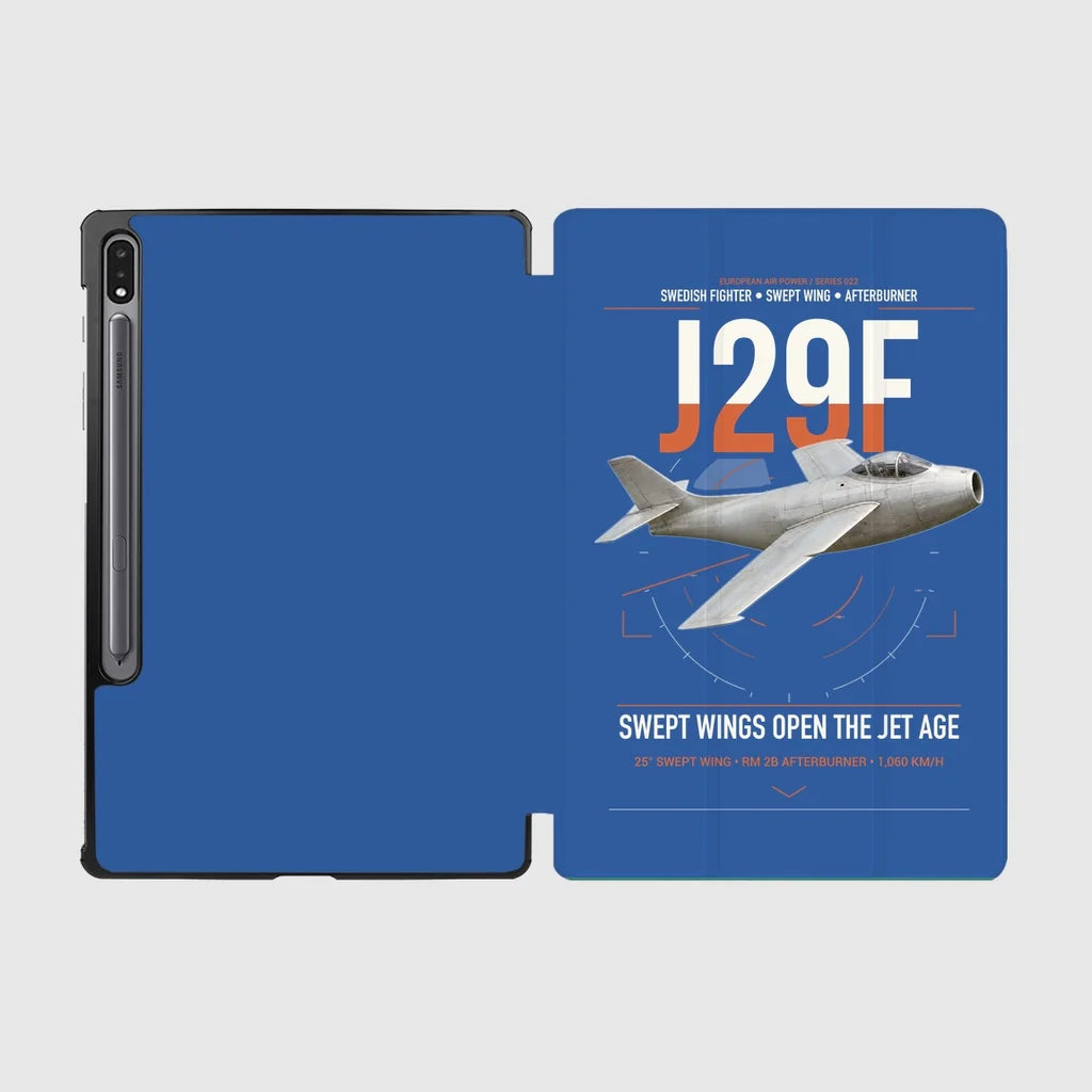 Saab J 29F Tunnan design on blue samsung tablet tablet case