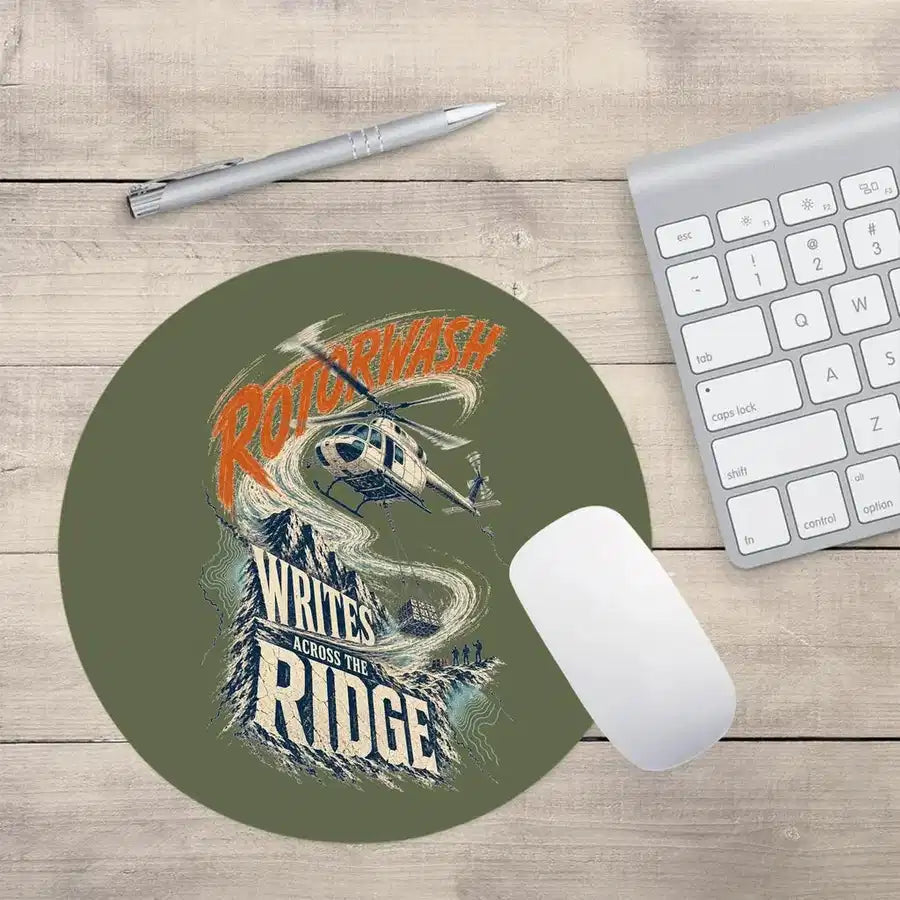 Rotorwash Writes Across The Ridge design on green army round mouse pad