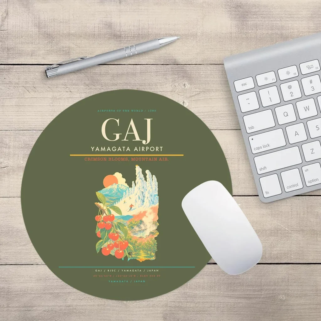 Yamagata Airport (GAJ) design on green army round mouse pad
