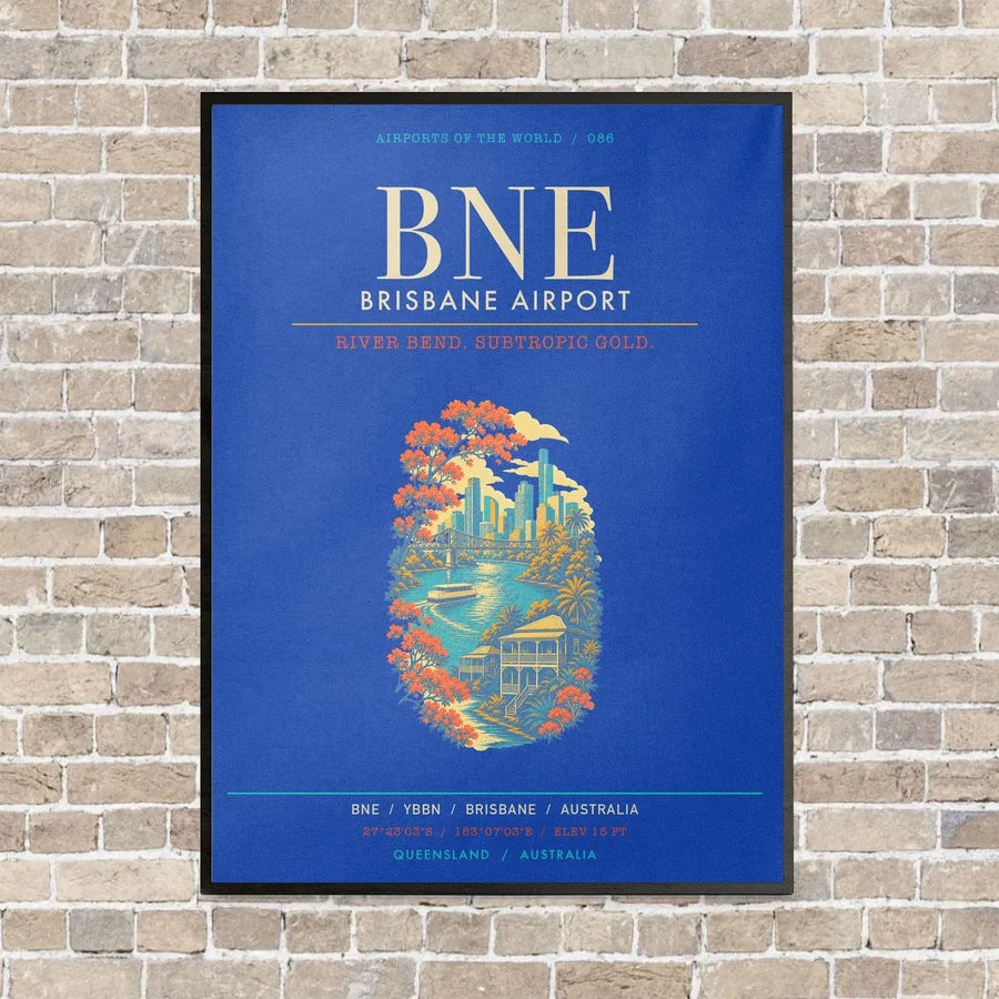 Brisbane Airport BNE - Canvas Framed - Blue
