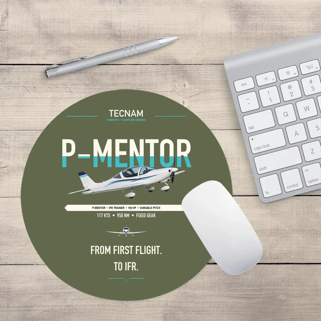 Tecnam P-Mentor design on green army round mouse pad