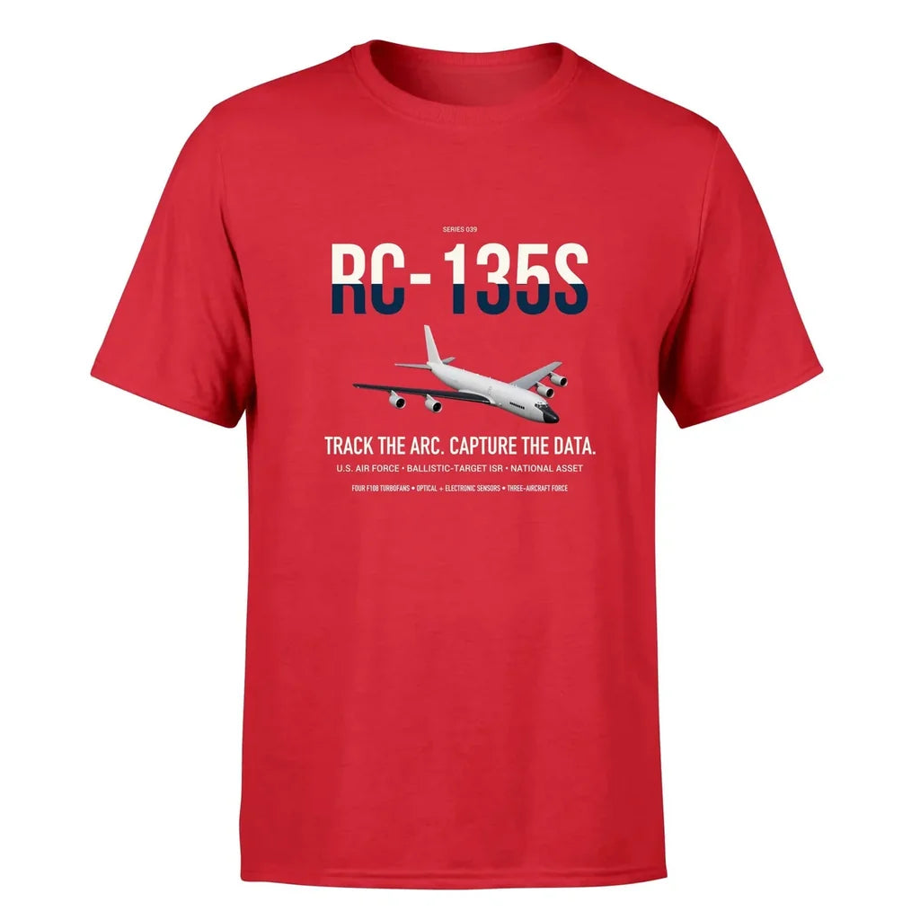 RC-135S Cobra Ball design on red double-side t-shirt, single-side print