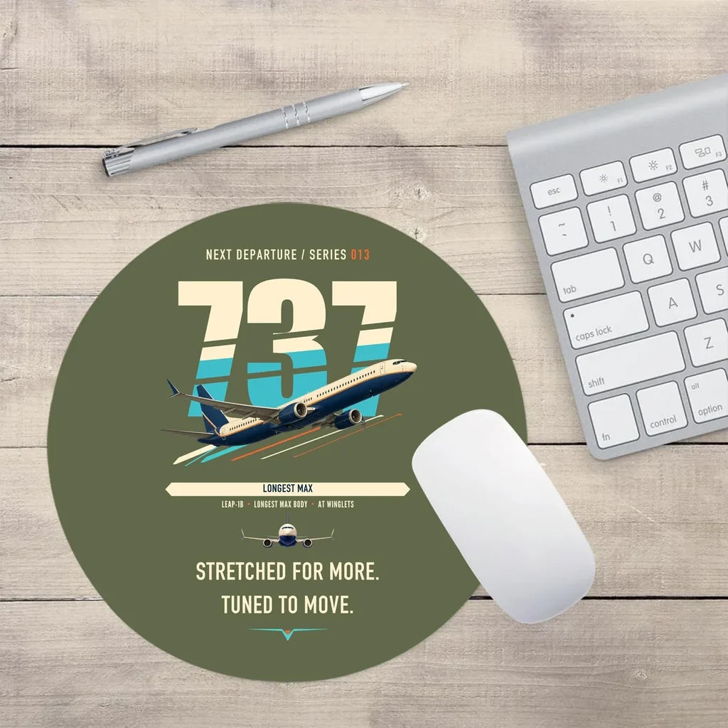 Boeing 737 MAX 10 design on green army round mouse pad