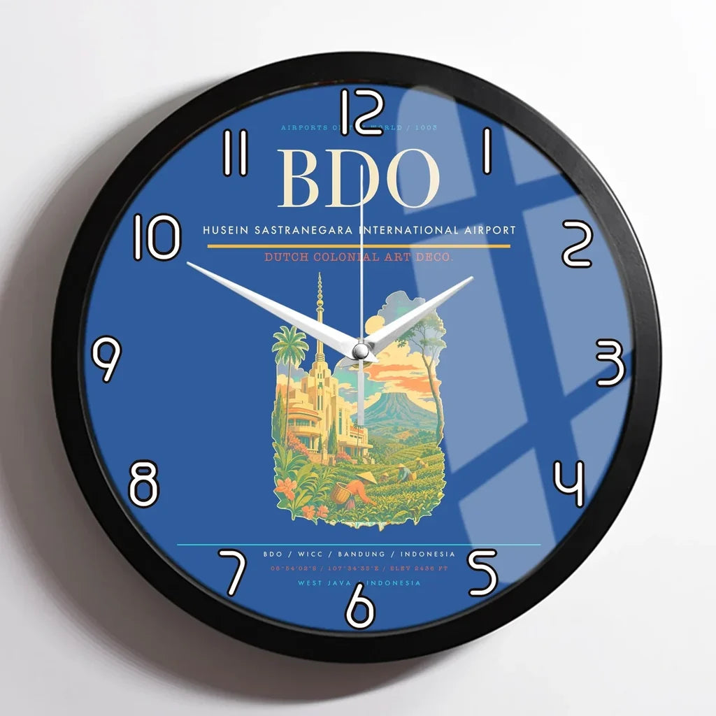 Husein Sastranegara International Airport (BDO) design on blue framed wall clock