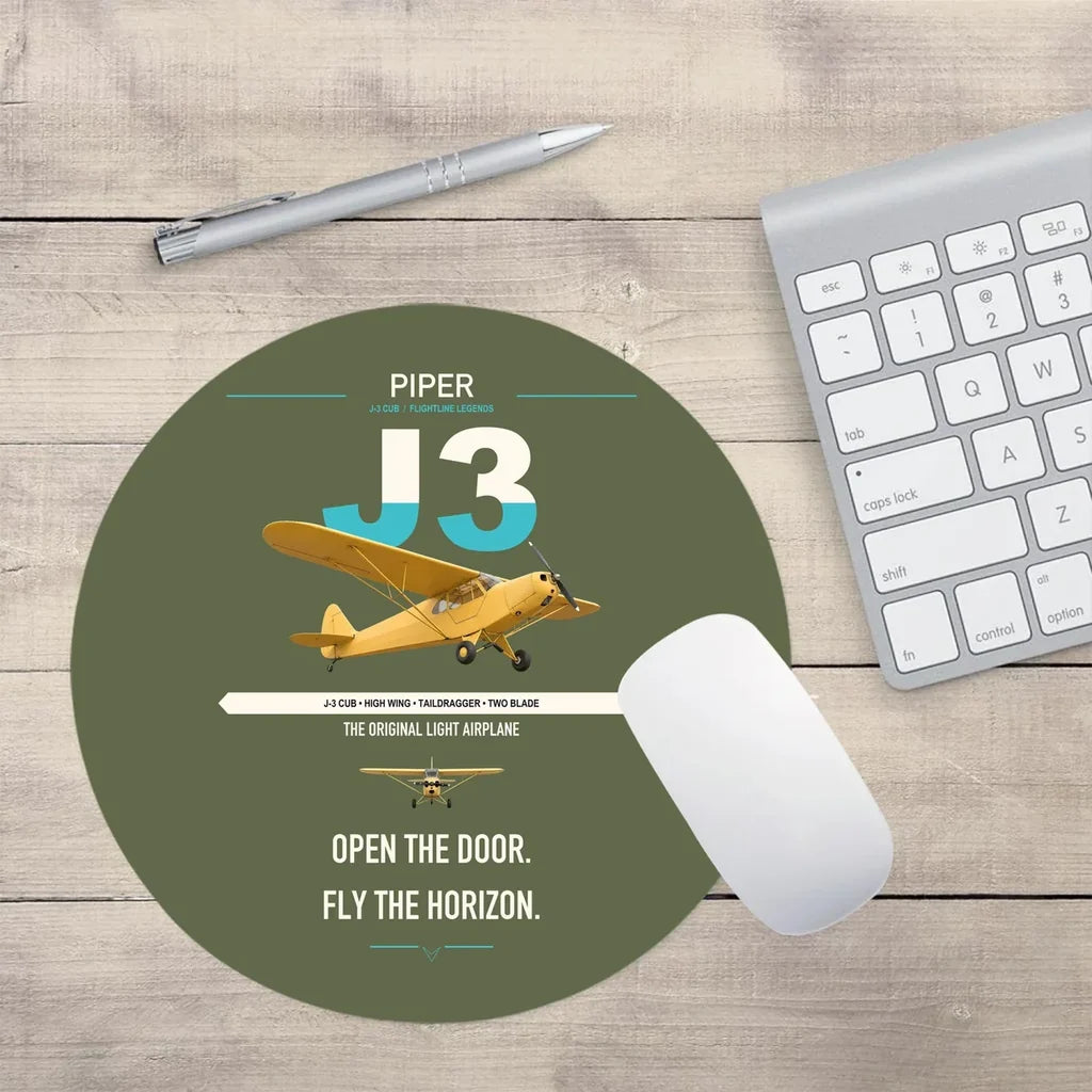 Piper J-3 Cub design on green army round mouse pad