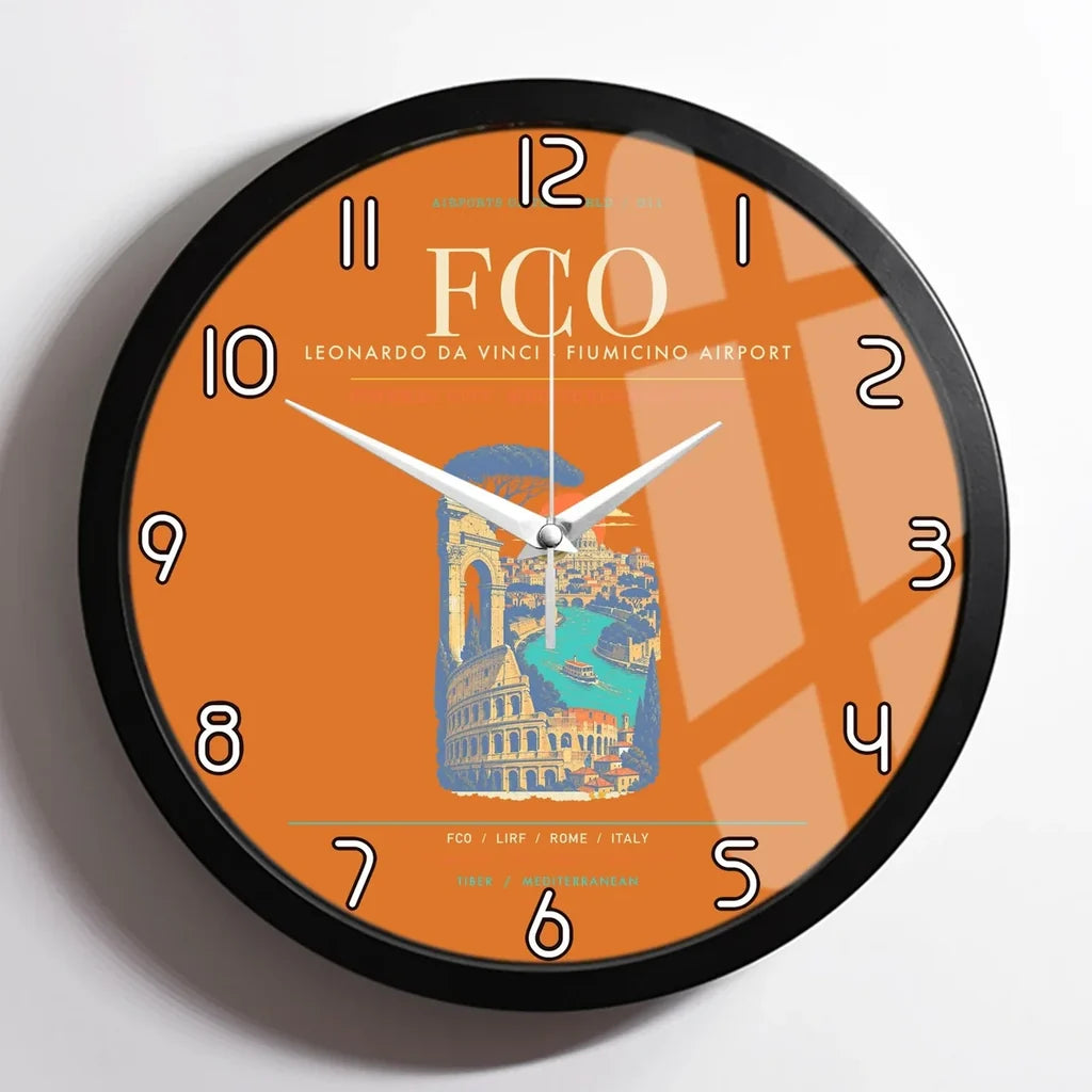 Rome Leonardo da Vinci Fiumicino Airport FCO Wall-Clock Framed - Orange