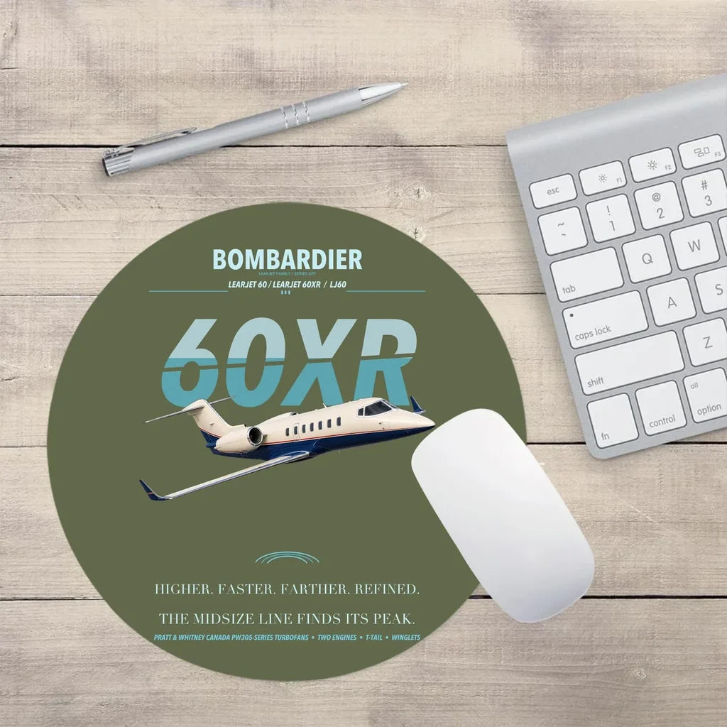 Bombardier Learjet 60XR design on green army round mouse pad