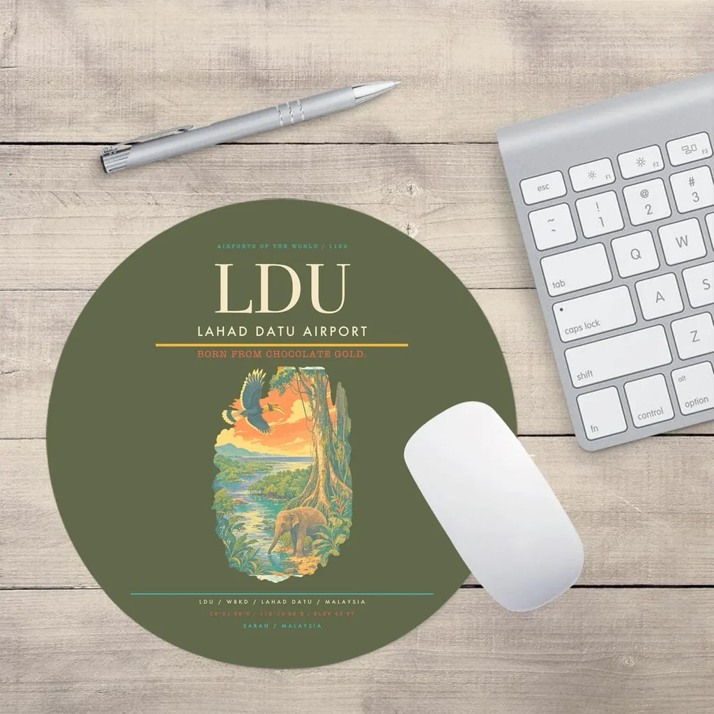 Lahad Datu Airport (LDU) design on green army round mouse pad