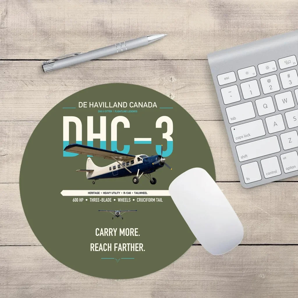 DHC-3 Otter design on green army round mouse pad