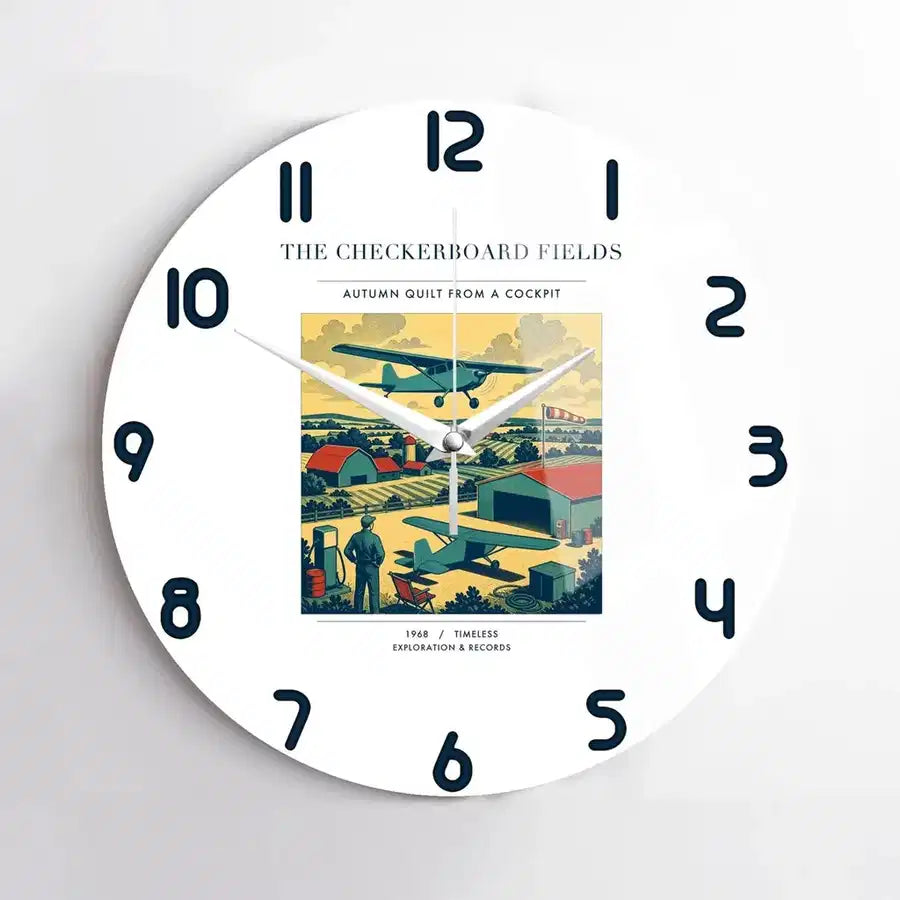 VINTAGE G4201 - The Checkerboard Fields - Designed Wall Clocks design on white no-frame