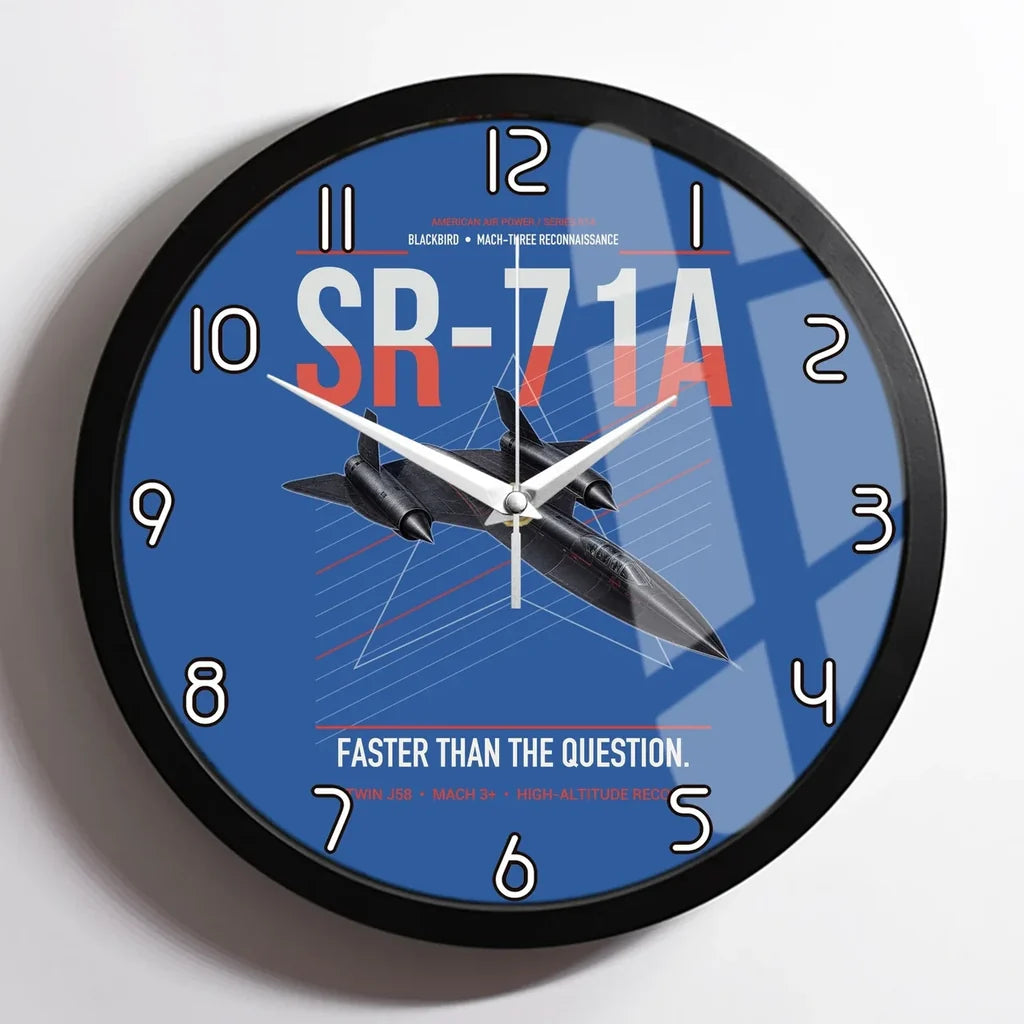 SR-71A Blackbird design on blue framed wall clock