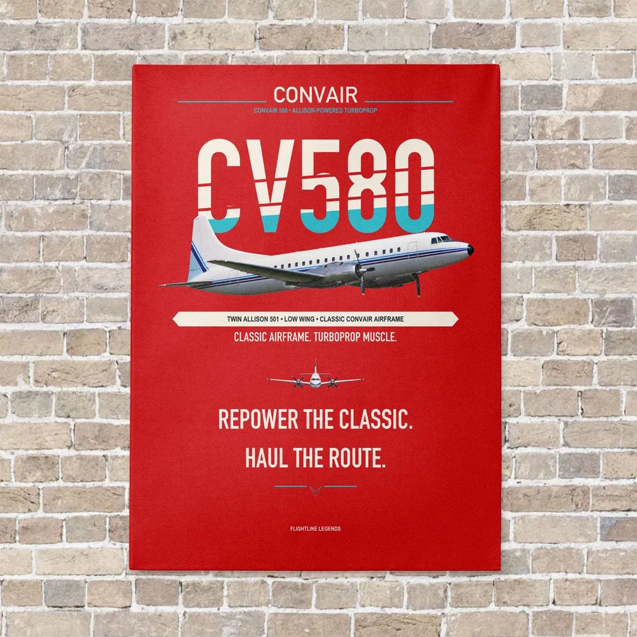 Convair 580 vertical canvas print - no frame - red background