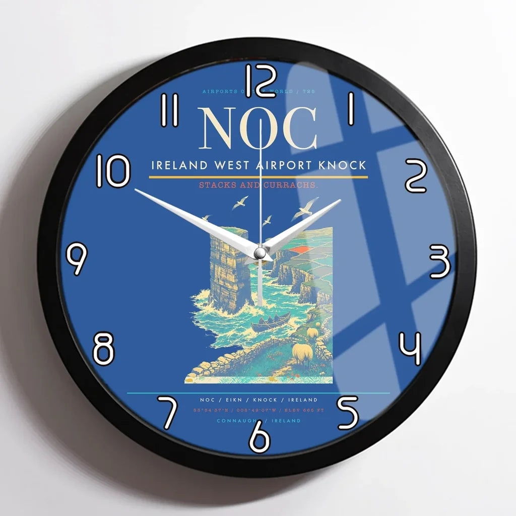 Ireland West Airport Knock (NOC) design on blue framed wall clock