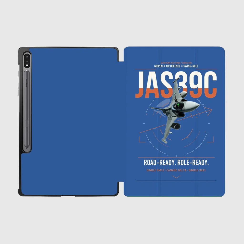 Saab JAS 39C Gripen design on blue samsung tablet tablet case