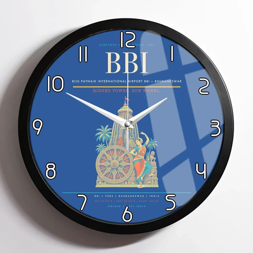 Biju Patnaik International Airport (BBI) design on blue framed wall clock